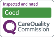 A Care Quality Commission rating badge showing “Inspected and rated: Good.”